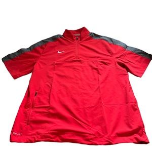 Mens Red and Gray Nike Quarter Zip Up Dri-Fit T-shirt with Zipper Pocket